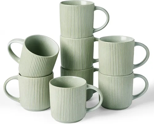 Miniatura 24 de Juego de Tazas de Café Famiware para 6, Tazas de 12 oz con Asa para Café, Té, Cacao, Leche - Juego de Vajilla de Cerámica y Gres, Blanco Mate Blanco