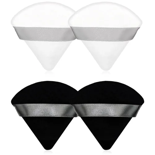 Miniatura 15 de 12 bolsas de polvo cosmético rosa, 2.76 pulgadas, portátil, suave, esponja, para la cara, soplo de terciopelo triangular con asa de cinta para polvo