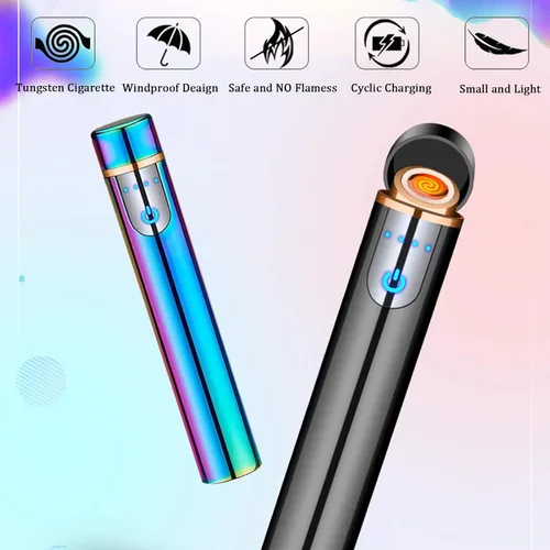 Miniatura 5 de Encendedor inteligente de huellas dactilares, recargable por USB, resistente al viento, sin llama, mini encendedor eléctrico cilíndrico