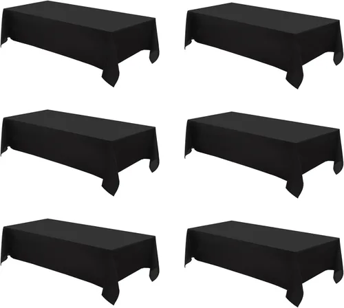 Manteles rectangulares de 60 x 120 pulgadas, paquete de 6 manteles color negro para mesa de 6 pies, lavables, manteles decorativos de lino de