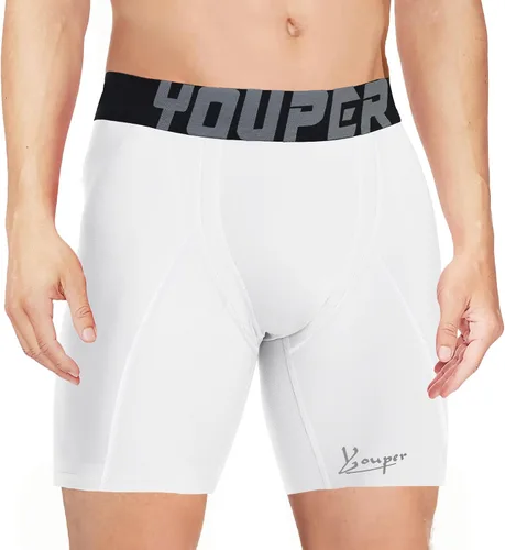 Miniatura 8 de Youper Pantalones cortos deslizantes de compresión para niños con copa protectora suave para béisbol, fútbol, hockey (paquete de 2)