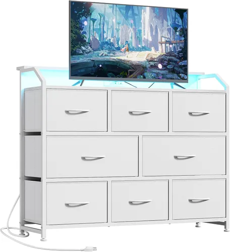 Miniatura 16 de DUMOS - Cómoda para TV con 8 cajones de tela, cómoda, color negro APP Control LED Lights and Type-C Charging Station, Fabric Storage Tower TV