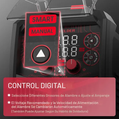 Miniatura 3 de YESWELDER Soldador MIG 160A, 110V/220V Voltaje Dual, 4 en 1 Gas MIG/Flux Core MIG/Elevación TIG/Stick Multiproceso Pantalla Digital LED Grande