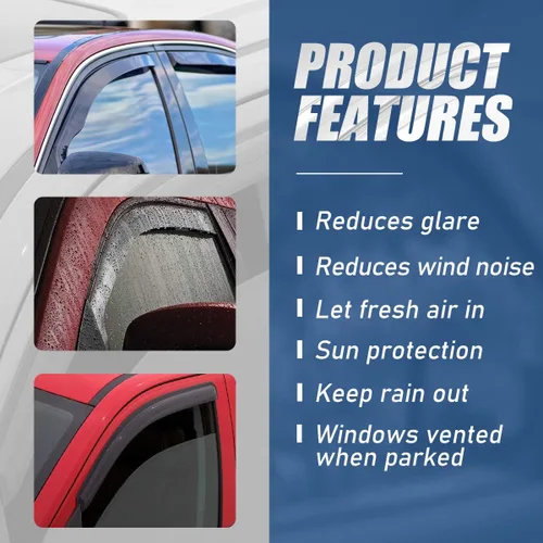 Miniatura 3 de Auto Dynasty Protectores contra la lluvia en el canal, compatibles con Honda Ridgeline 2006-2014, 4 piezas, deflector para ventana y ventilación