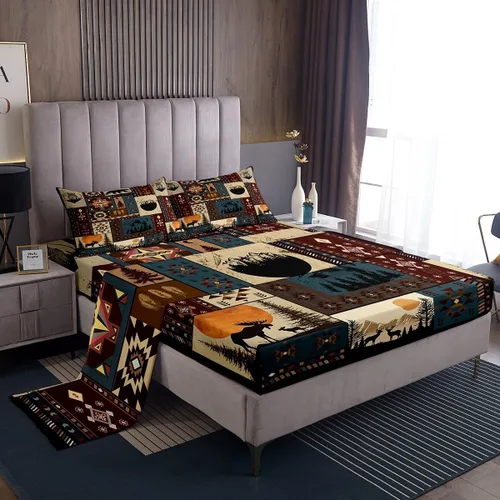 Miniatura 12 de Erosebridal Woodland Animals Bed Sheets Twin Bear Deer Wolf Hunting Theme Sheet Set for Kids Boys Girls Rustic Cabin Lodge Decor Sheets Farmhouse