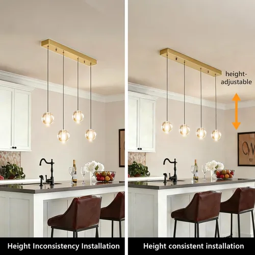 Miniatura 5 de Lámparas colgantes de oro cepillado de 4 luces para isla de cocina moderna, lámparas colgantes de globo de cristal para comedor sobre mesa, lámparas