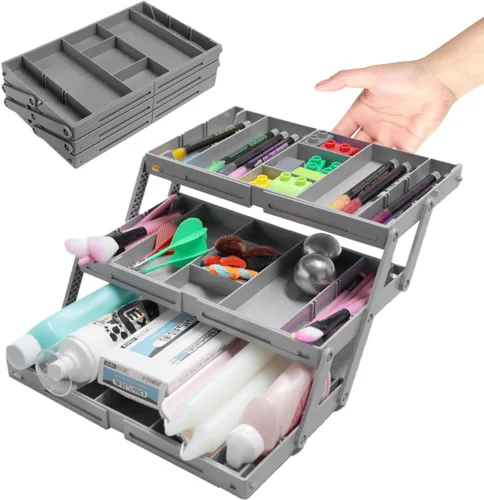 Organizador de cajones de 3 niveles plegable, organizador de cajones de varios niveles, organizador de cajones de basura para oficina, maquillaje,