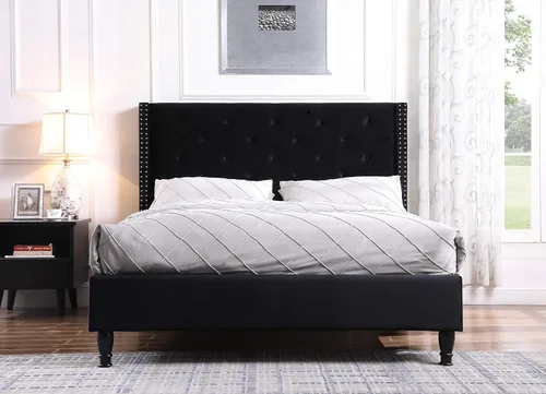 Miniatura 3 de Home Life Premiere Classics 007 – Cama con cabecero de terciopelo negro de 51 pulgadas (129.54 cm) de alto con listones