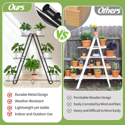 Miniatura 5 de DiiKoo Soporte de Metal Resistente para Plantas, Estantería y Estante de Plantas para Interior y Exterior - 3 Niveles 7 Macetas, Soporte