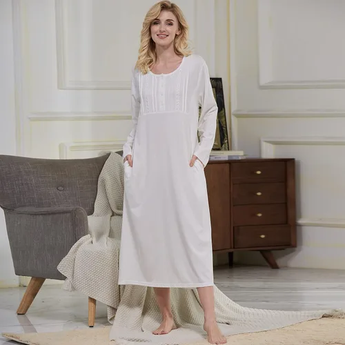 Miniatura 3 de Keyocean Camisones para mujer, algodón suave, cómodo, ligero, manga larga, camisón para dormir
