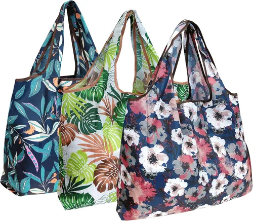 Miniatura 46 de alldyrew - Bolsa plegable para compras, reutilizable de nailon grande, 3 unidades Deliciosos alimentos