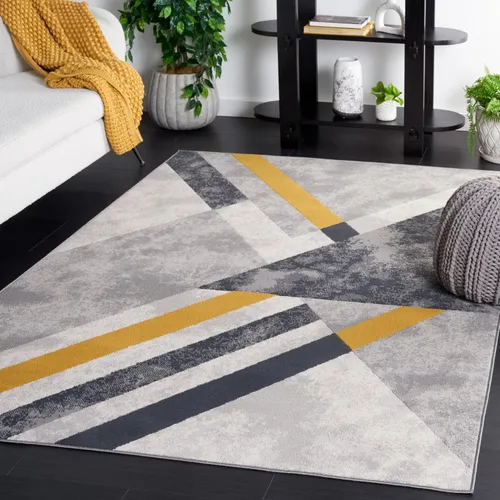 Miniatura 6 de SAFAVIEH Odyssey Collection - Alfombra redonda de 6 pies 7 pulgadas, gris y negro dorado, diseño abstracto moderno, ideal para zonas de alto tráfico