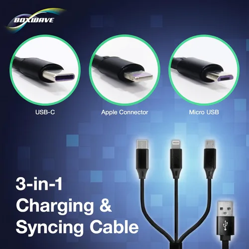 Miniatura 3 de BoxWave Cable compatible con ASUS TUF Gaming H1 Wireless - AllCharge miniSync, cable USB portátil, retráctil, negro azabache