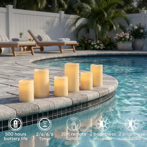 Miniatura 4 de Amagic Velas sin llama impermeables de 3" x 6" para exteriores, velas que funcionan con pilas con control remoto y temporizador, vela de pilar LED