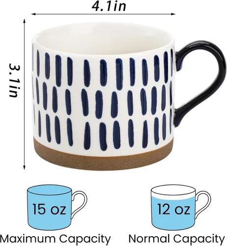Miniatura 2 de SOUJOY Juego de 4 tazas de café grandes de cerámica, tazas de café pintadas a mano de 15 onzas con asas, tazas de sopa de porcelana esmaltada