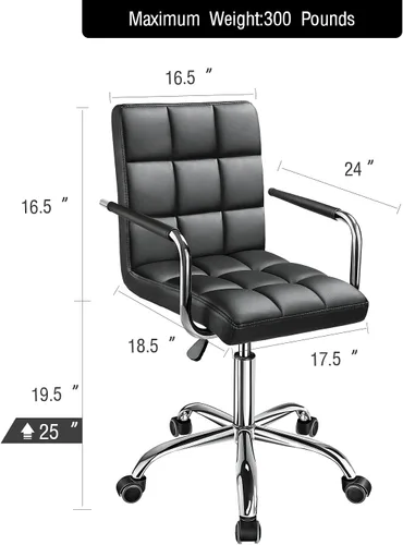 Miniatura 3 de Kemon Office Chiar - Silla de escritorio con reposabrazos/ruedas, piel sintética, respaldo medio, altura ajustable, silla de computadora (negro)
