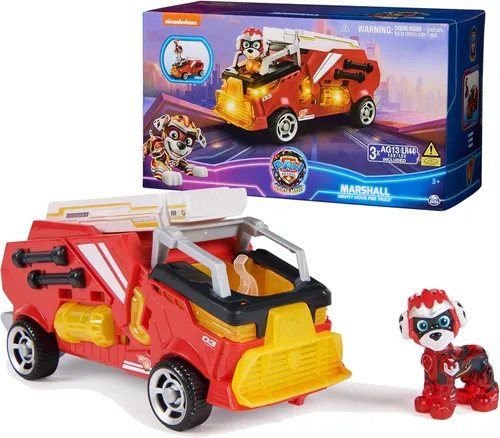 Paw Patrol: The Mighty Movie, juguete de camión de bomberos con figura de acción Marshall Mighty Pups, luces y sonidos, juguetes para niños y niñas