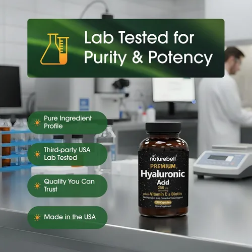 Miniatura 5 de NatureBell Suplementos de ácido hialurónico, 250mg de ácido hialurónico con 25mg de vitamina C por porción, 200 cápsulas, apoya la hidratación