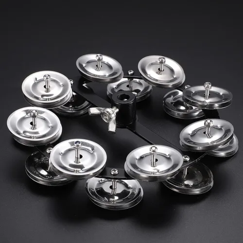 Miniatura 4 de Facmogu Pandereta de Platillos Hi-Hat Montable Negra de 5.5 Pulgadas con Cascabeles de Acero Inoxidable de Doble Fila, Juego de Platillos Hi-Hat