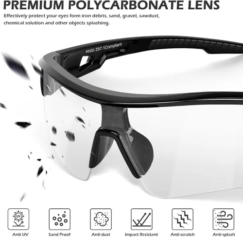Miniatura 3 de OXG Juego de 3 gafas de seguridad para trabajo para hombres y mujeres, ANSI Z87.1 gafas protectoras resistentes a arañazos e impactos para industria
