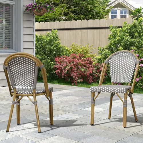 Miniatura 21 de PURPLE LEAF Juego de 2 sillas francesas de mimbre de aluminio, mimbre tejido a mano, sillas de comedor al aire libre para patio, cocina, jardín