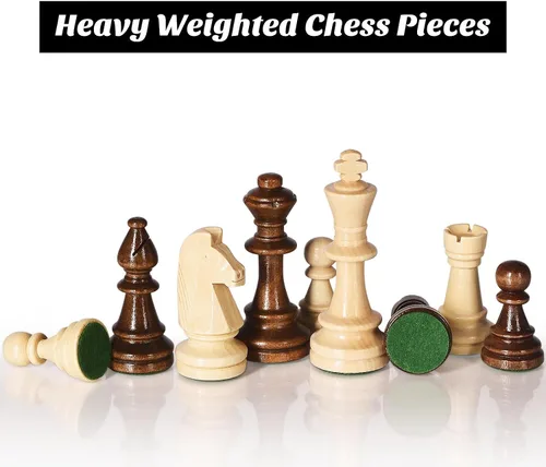 Miniatura 4 de Vamslove Piezas de Ajedrez de Madera Pesadas Solamente - Rey de 3.8'' - 2 Reinas Extra - 34 Piezas de Ajedrez de Madera de Torneo para Juego