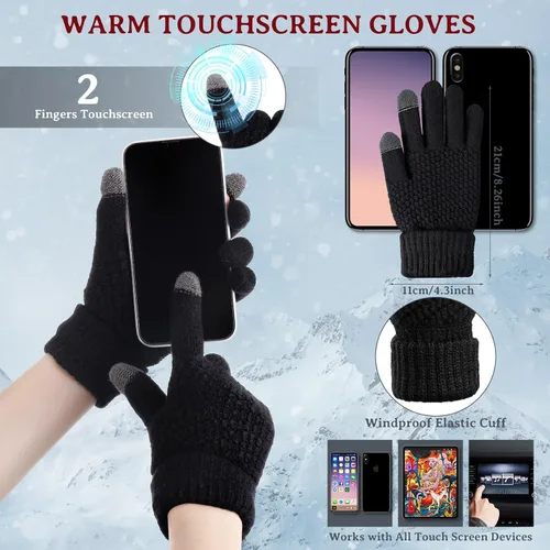 Miniatura 19 de SATINIOR Juego de 4 gorros y guantes de invierno para mujer, gorro de punto cálido, gorro de esquí de nieve con visera y guante para pantalla rojo