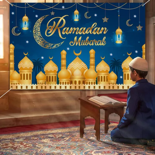 Miniatura 4 de Decoraciones de Ramadán para el hogar - 71 x 44 en Ramadán Banner Mubarak Mesa Mubarak Signo Telón de fondo Favores Colgantes Decoraciones