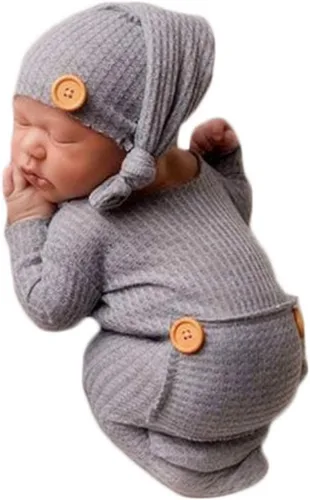 Miniatura 16 de Moda recién nacido niños niñas bebé sesión de fotos accesorios trajes ganchillo ropa sombrero de cola larga pantalones accesorios de fotografía