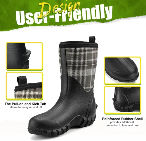Miniatura 5 de TIDEWE Botas de goma para mujer botas de lluvia aisladas de neopreno de 0217in con vástago de acero botas de caza impermeables de media pantorrilla