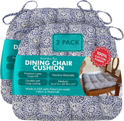 Miniatura 72 de Barnett Home Decor Ticking Stripe Berlin Blue - Almohadilla para silla de comedor con lazos, tamaño mediano 18, relleno de espuma de látex, lavable
