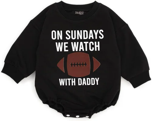 Miniatura 4 de Stafaz On Sundays We Watch Football with Daddy - Mameluco de manga larga para niñas, mameluco de burbujas