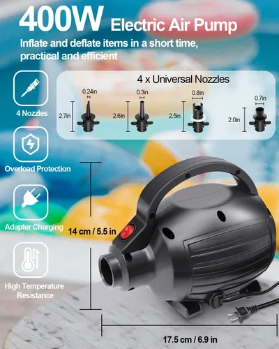 Miniatura 6 de Bombas de aire eléctricas para inflables, colchoneta de gimnasia de llenado rápido, inflador/deflador para flotadores de piscina, balsa, 4