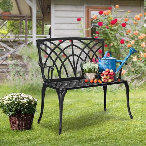 Miniatura 7 de VINGLI Banco de metal para exteriores de 38 pulgadas, banco de jardín de aluminio fundido, silla de orquídea con acabado antiguo resistente a