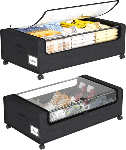 Organizador de almacenamiento de zapatos debajo de la cama, cajones rodantes de 10 pulgadas para ropa, mantas, ropa de invierno y zapatos,