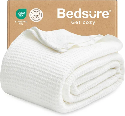 Bedsure Gentlesoft - Manta de 100% algodón tamaño Twin XL para dormitorio universitario - Transpirable y suave, manta Twin de tejido waffle para 01