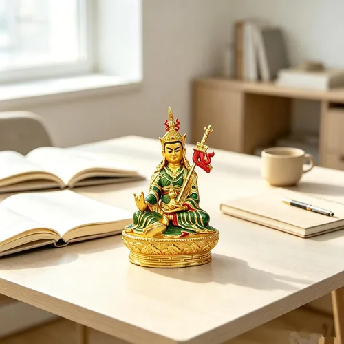 Miniatura 2 de Estatua de cobre coloreada Padmasambhava del loto del loto tibetano de 6 pulgadas de los proveedores budistas tibetanos de Buda