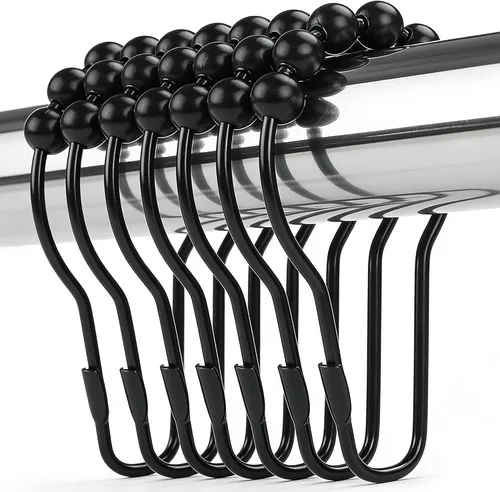 Miniatura 9 de Anillos de ganchos para cortina de ducha, anillos de cortina de ducha de metal inoxidables para cortinas de baño, juego de 12, níquel negro