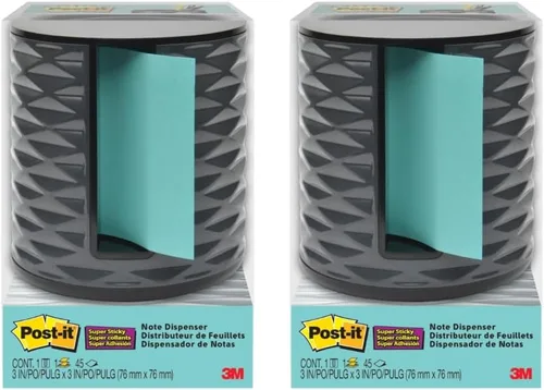 Post-it Dispensador de notas, diseño vertical, notas emergentes, negro con patrón geométrico gris, 1 bloc de notas súper pegajoso Aqua Splash de 3 x