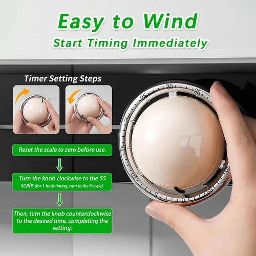 Miniatura 4 de Temporizador de cocina mecánico, lindo de cuerda de 60 minutos, temporizador manual de cuenta regresiva para niños, aula, hogar, estudio y cocina