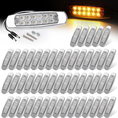 Miniatura 18 de Paquete de 20 (10 ámbar + 10 rojo) Luces LED de marcador lateral de 12 V con enchufe de 2 cables (CC), 12 luces LED para guardabarros, montaje