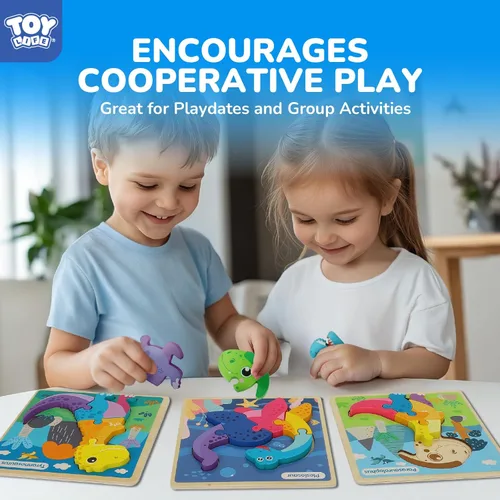 Miniatura 6 de TOY Life - Rompecabezas de madera para niños pequeños de 2 a 4 años, paquete de 6 rompecabezas de dinosaurios para niños pequeños de 1 a 3 años