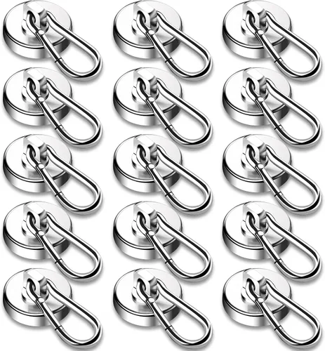 Miniatura 8 de DIYMAG Ganchos magnéticos de 70 libras, paquete de 6 imanes de neodimio resistentes con mosquetón giratorio, ideal para tu refrigerador y otras