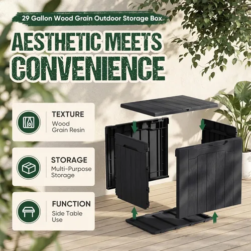 Miniatura 3 de Devoko 29 Gallon Waterproof Outdoor Storage Box Resin Deck Box Lockable and UV Resistant for Patio Furniture, Garden Tools (Black, 29 Gallon)