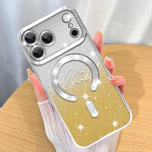 Miniatura 46 de ZIYE Funda Magnética Diseñada para iPhone 11 Funda con Purpurina Plateado de Lujo Corazón de Amor Compatible con MagSafe Funda Transparente