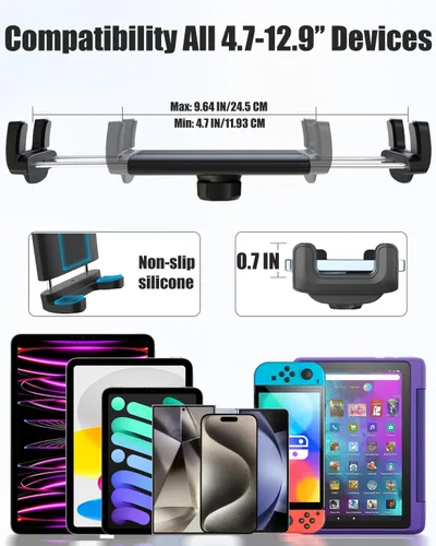 Miniatura 6 de Soporte para tableta de teléfono de motocicleta para manillar de 3/4"-11/4", soporte de tableta de bicicleta de doble protección para dispositivos