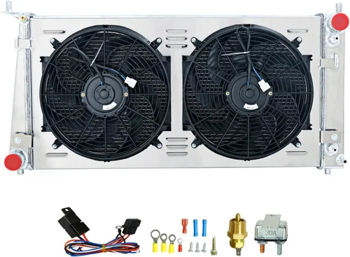 Radiador para Ford F150 F250 F350 Expedition 4.2 5.4L 4.6L V8, 4 L 4.6L V8, 4 filas de aluminio con núcleo de 4 filas + cubierta / ventilador + kit