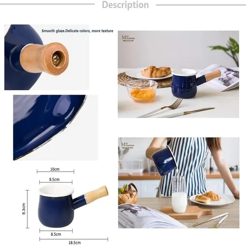Miniatura 6 de Olla de leche esmaltada, olla pequeña para leche, calentador de mantequilla de 4 pulgadas, 17 onzas, sartén pequeña esmaltada con mango de madera