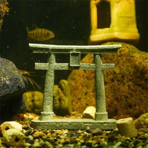 Miniatura 3 de livelyfish Estatua japonesa de la puerta sintoísta Torii, decoración asiática, figuras de pagoda de piedra arenisca para decoración de acuarios, L
