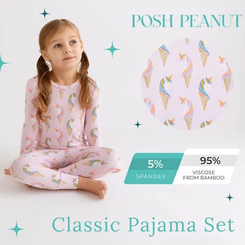 Miniatura 41 de Posh Peanut Pijamas para niñas, suaves, de viscosa de bambú para niños, pijamas a juego de manga larga para niñas